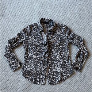 New York & Company Black and Taupe Polka Dot Ruffle Front Blazer